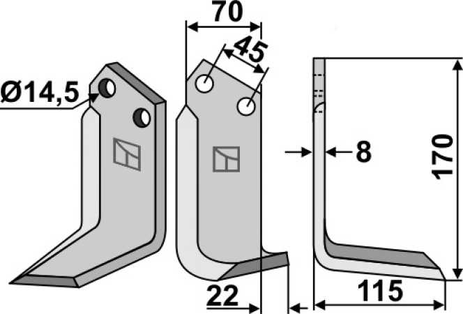 Fräsmesser 170x70mm, rechts